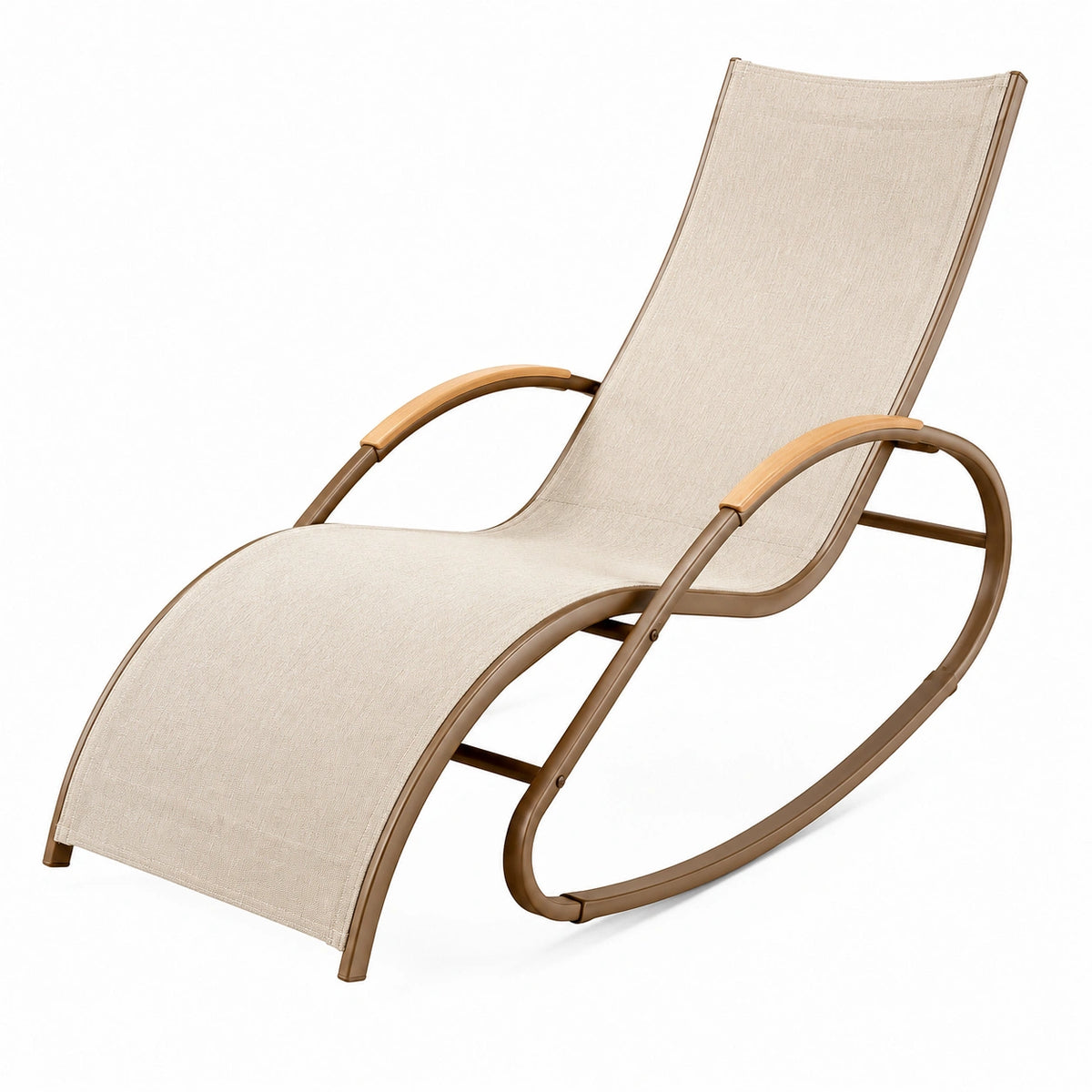 Schaukelliege aus Metall, Textilgewebe und Holz, 160 × 65 × 95 cm, Beige/Braun