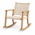 Schaukelstuhl aus Holz und Seilgeflecht mit Armlehnen, 68 × 90 × 100 cm, Natur/Creme