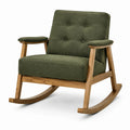 Retro-Schaukelstuhl 68 × 90 × 100 cm mit Naturholzgestell und olivgrüner Polsterung