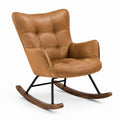 Gepolsterter Schaukelsessel 76 × 92 × 102 cm in Braun/Schwarz mit Lederoptik, Metallgestell und Holzkufen