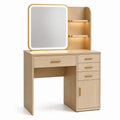 Schminktisch 100 × 45 × 150 cm in Natur/Gold mit beleuchtetem Spiegel, 4 Schubladen und Schrankfach
