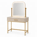 Moderner Schminktisch 80 × 45 × 145 cm Weiß/Gold mit LED-Spiegel und Schublade
