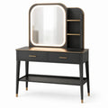 Moderner Schminktisch 100 × 45 × 150 cm in Schwarz/Gold mit beleuchtetem Spiegel, 2 Schubladen und Ablagen