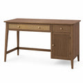 Schreibtisch 120 × 60 × 75 cm aus Holz und Rattan in Braun/Natur/Gold mit 2 Schubladen und Schrankfach