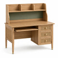 Schreibtisch 100 × 55 × 145 cm in Naturholz mit Rattan, grünem Aufsatz und 3 Schubladen