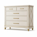 Klassische Kommode mit 5 Schubladen, 140 x 45 x 95 cm, Creme/Gold
