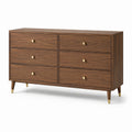 Mid-Century-Kommode mit 6 Schubladen, 160 × 45 × 85 cm, Walnussbraun/Gold