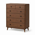 Kommode in Walnussbraun mit schwarzen Knöpfen, 100 × 45 × 120 cm, 6 Schubladen im Mid-Century-Stil