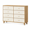 Kommode aus Holzwerkstoff, 140 × 40 × 100 cm, Natur/Creme/Gold, 8 geriffelte Schubladen