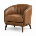 Vintage-Sessel aus braunem Kunstleder mit dunkelbraunen Holzbeinen, 78 × 76 × 82 cm