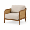Loungesessel aus Holz und Rattan mit beiger Polsterung, Beige/Braun, 76 × 80 × 78 cm