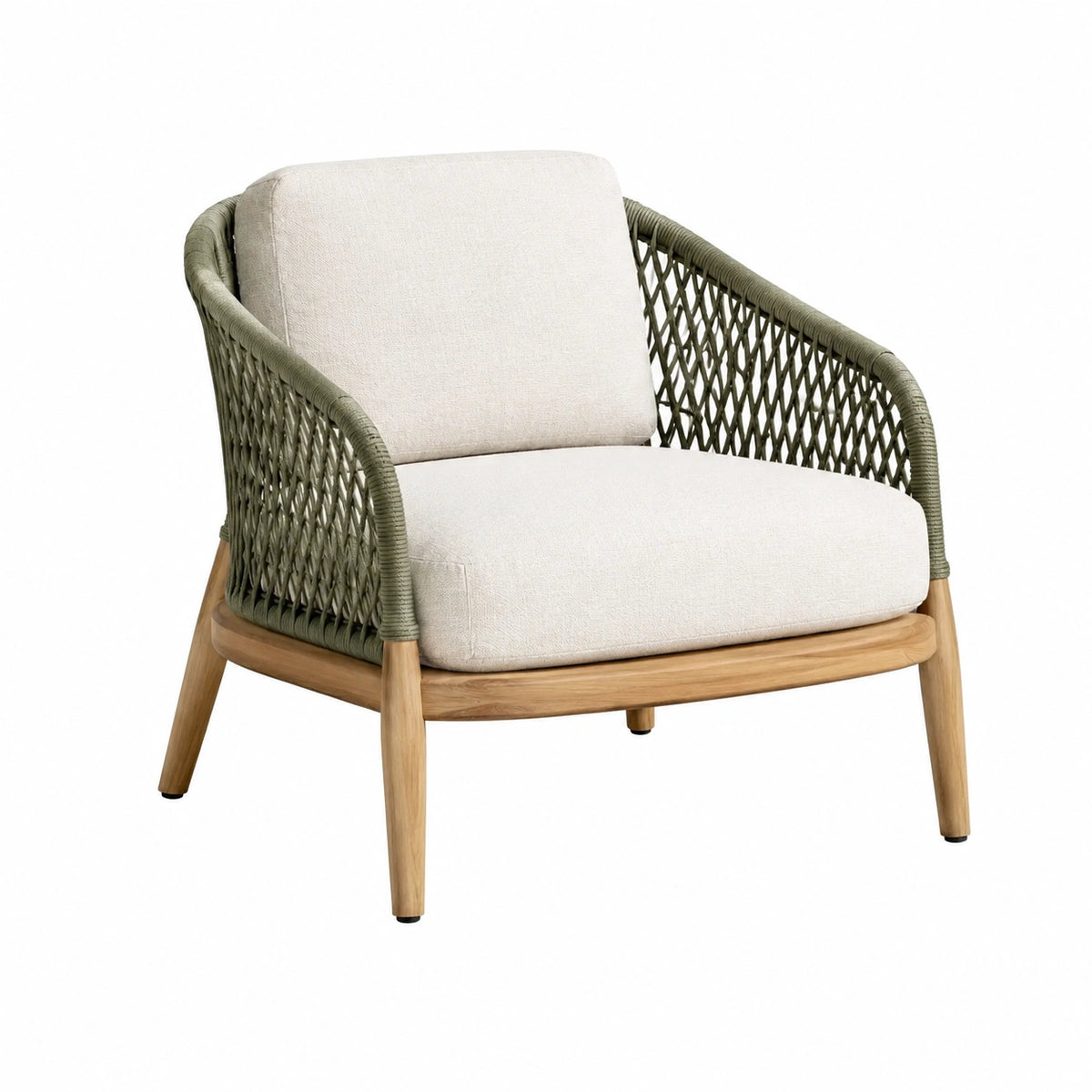 Gepolsterter Loungesessel 75 × 80 × 78 cm in Grün, Creme und Naturholz