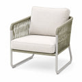 Gartenstuhl 70 x 75 x 80 cm mit Metallgestell und Seilgeflecht in Beige, Hellgrau und Olivgrün