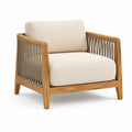 Loungesessel aus Holz mit Kordelflechtung und Textilpolsterung, 75 × 80 × 75 cm, Beige/Braun/Grau