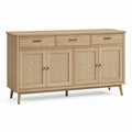 Sideboard 160 × 40 × 90 cm in Natur, Beige und Gold mit Rattangeflecht